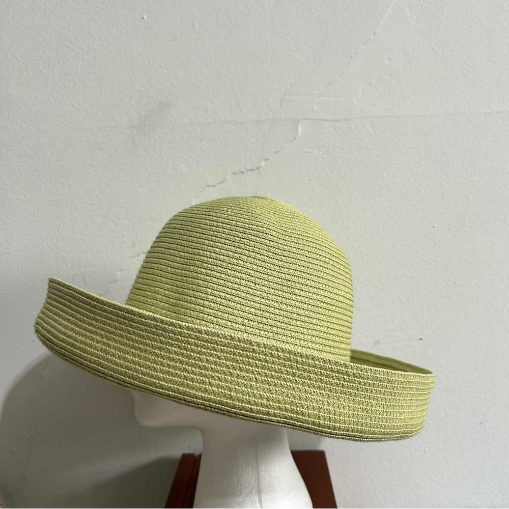 Vintage Talbots Green Rolled Brim Sun Straw Hat Packable Travel Vacation Beach